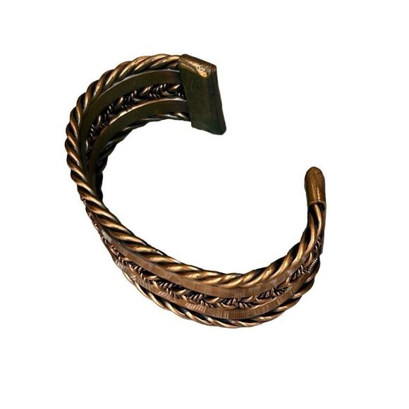 FIRM** Vintage Solid Copper Cuff Bracelet Unisex Arrow Pattern Thick Magnet - Picture 6 of 8